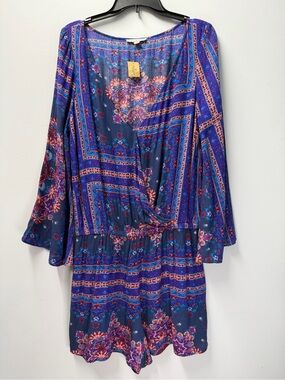 American Eagle Outfitters Blue Boho Floral Surplice Romper Women’s Large NWT